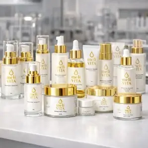 Σειρά προϊόντων MeliVITA σε καθαρό εργαστηριακό περιβάλλον